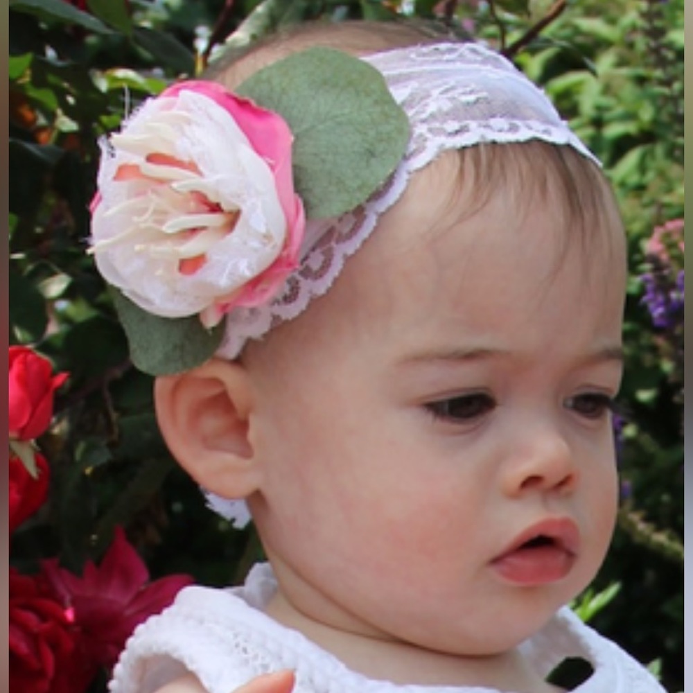 Lace floral headband baby girl 6-9mo.